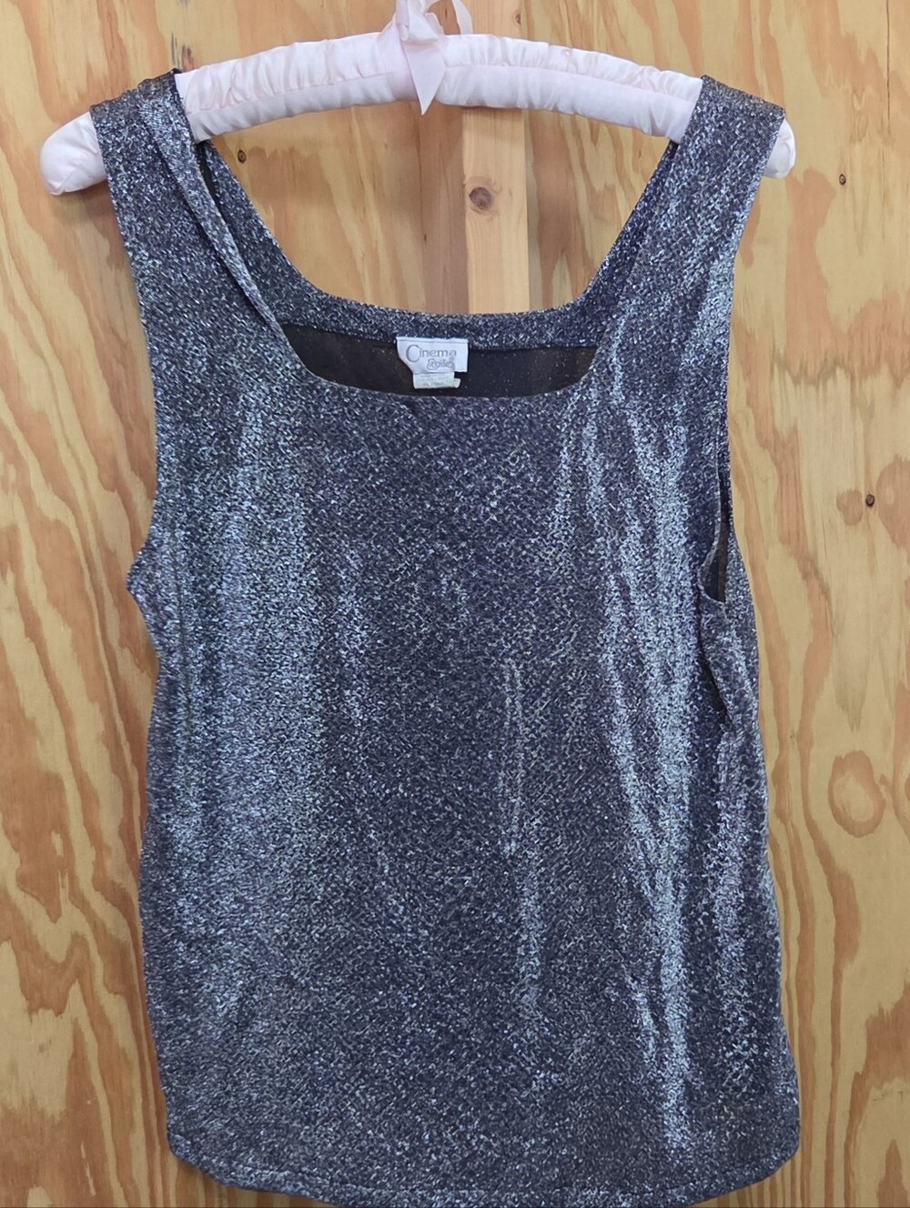 VTG Cinema Etoile Metallic Silver Black Sparkly Tank Top Blouse Pullover XL